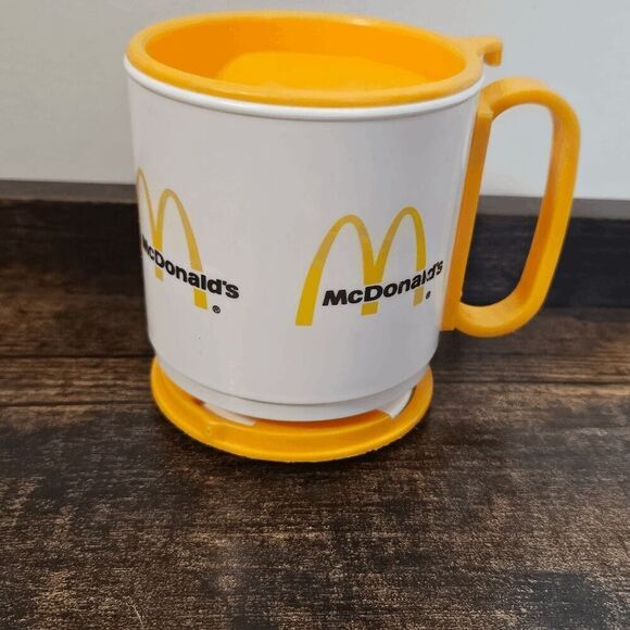 Vintage Mc Donald's Coffee Travel Cup Yellow/White New - Picture 1 of 4